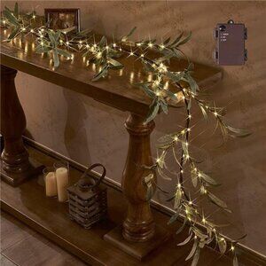 Lighted Artificial Olive Garland 6FT 96 LED Fairy Lights Battery Operated